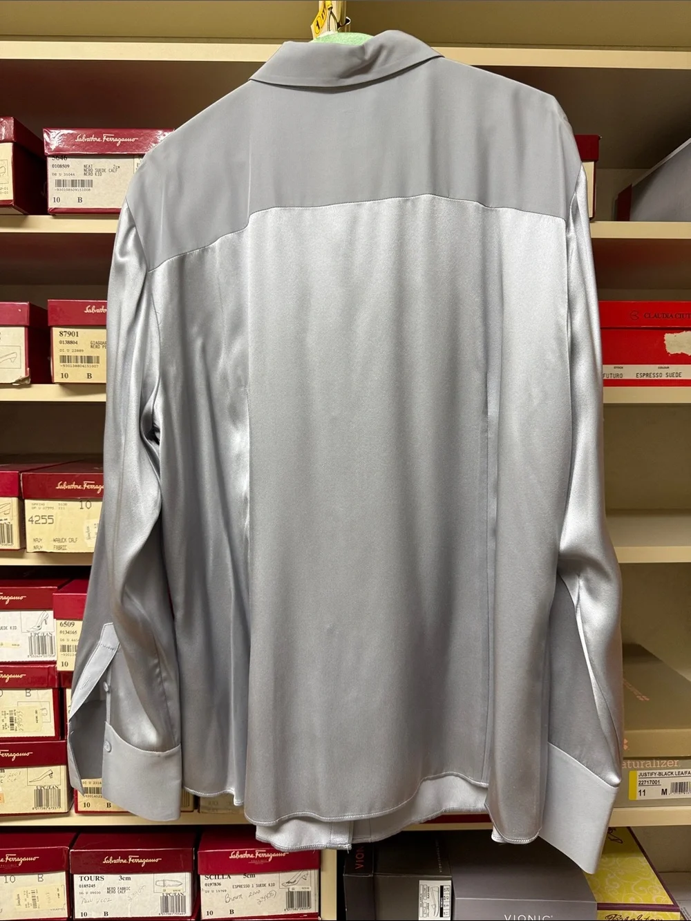 Lafayette 148 New York Silver 100% silk Button-Up Shirt - Picture 5 of 5
